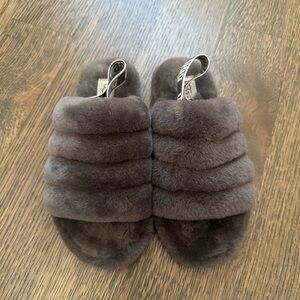UGG Gray Fluff Yeah Slide Slippers KIDS SIZE